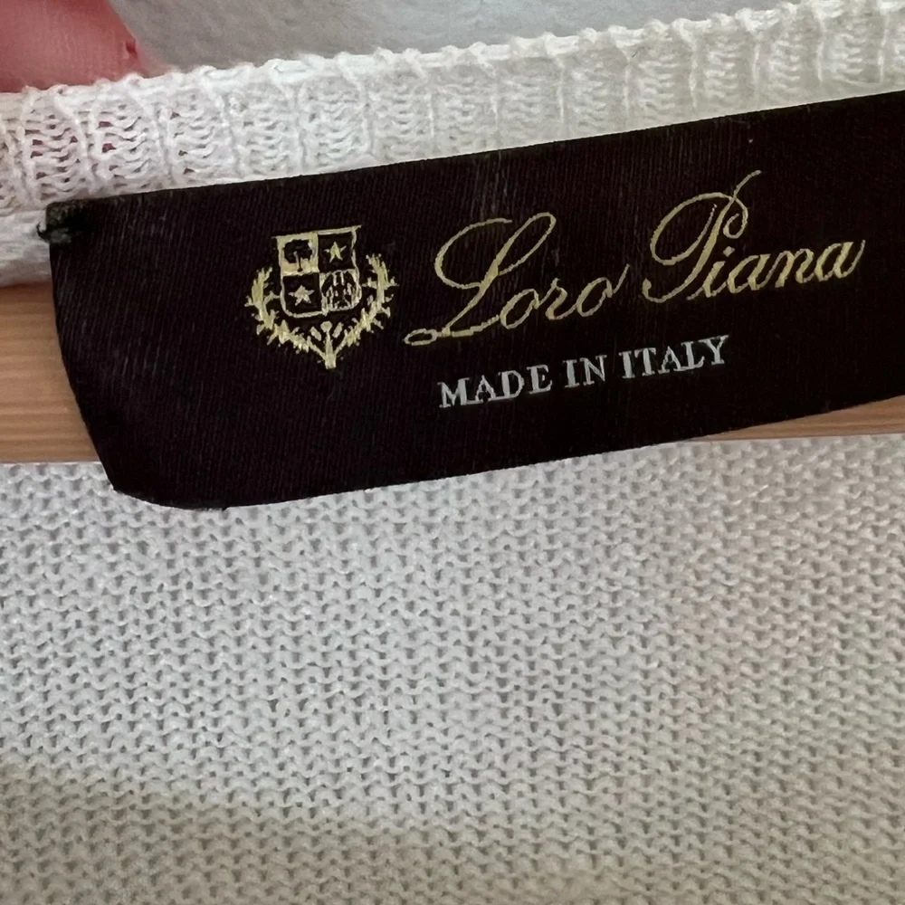 Loro Piana 100% Linen Striped Sweater Size 48 button detail on shoulder - Picture 8 of 11